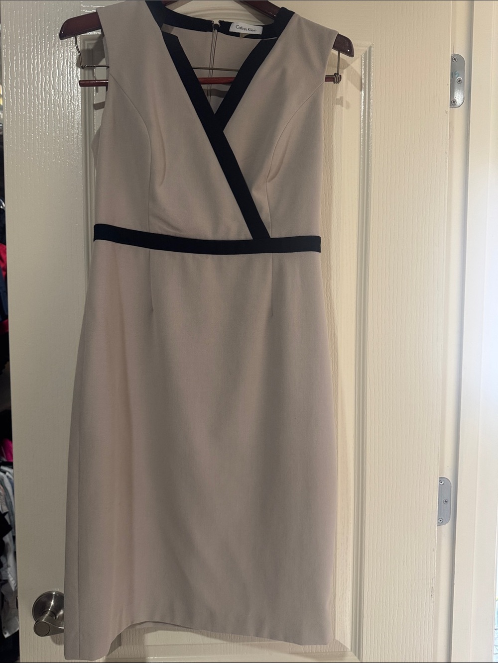 Calvin Klein Cream Midi Dress with Black Trim Accents